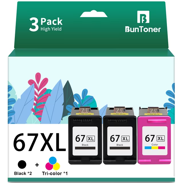 67XL Ink Compatible for HP 67 Ink Cartridge HP Ink 67 Printer Ink HP 67 for HP Envy 6000 6055 6055e 6400e 6455e Deskjet 2742e 2752e 2755e Printer ( 2 Black and Tri-Color)