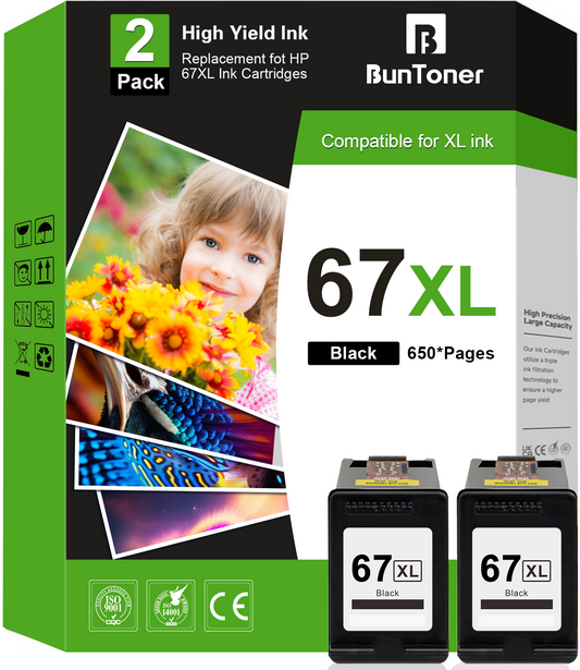 67XL Black Ink Cartridge for HP 67 Black Ink Cartridge for HP Ink 67 Black for Envy 6000  6055e Deskjet 2700 2752e 2755e