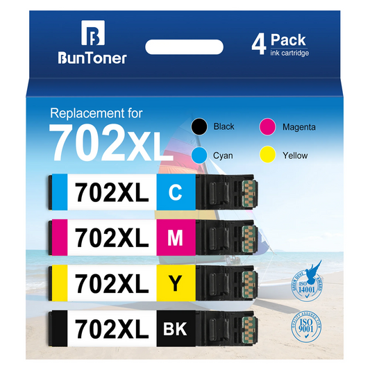 702XL Ink for Epson 702 Ink Cartridges XL for Epson Ink 702 T702 for Workforce Pro WF-3720 WF-3733 WF-3730 Printer (Black, Cyan, Magenta, Yellow 4 Pack)