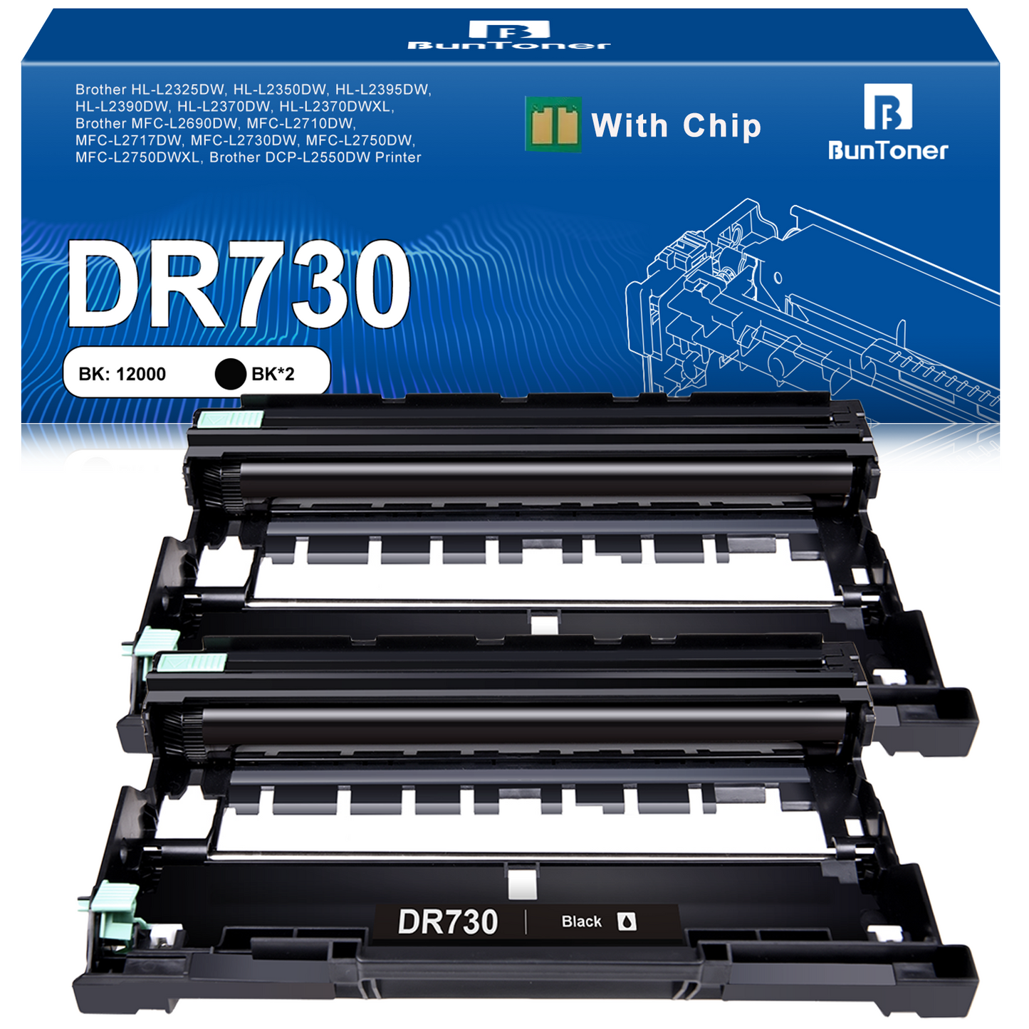 DR730 DR-730 Drum Unit (Not Toner)  Replacement for Brother DR730 for HL-L2350DW HL-L2395DW HL-L2370DW HL-L2370DWXL MFC-L2750DW MFC-L2710DW DCP-L2550DW Printer (2 Pack)