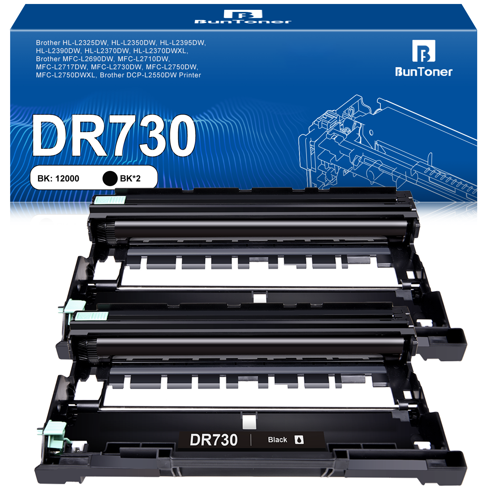 DR730 DR-730 Drum Unit (Not Toner)  Replacement for Brother DR730 for HL-L2350DW HL-L2395DW HL-L2370DW HL-L2370DWXL MFC-L2750DW MFC-L2710DW DCP-L2550DW Printer (2 Pack)