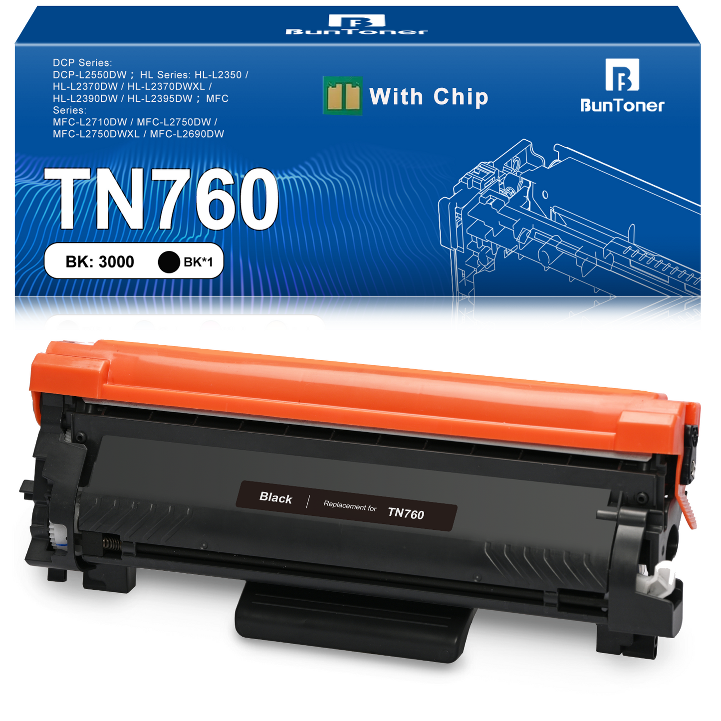 TN760 TN-760 Toner Cartridge Replacement for Brother TN730 TN-730 for MFC-L2710DW MFC-L2750DW HL-L2350DW HL-L2370DW HL-L2395DW HL-L2390DW DCP-L2550DW Printer, 1 Black