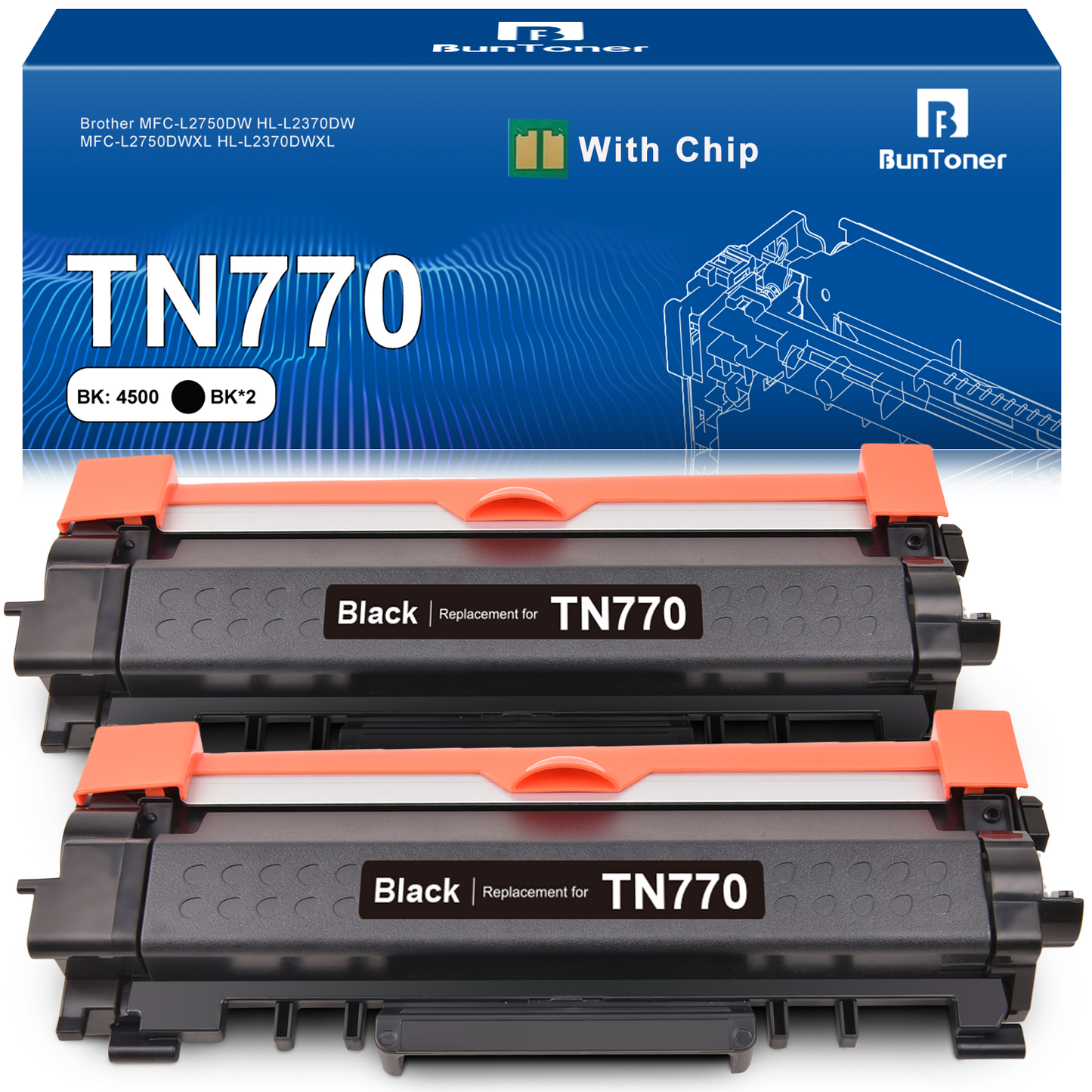 TN770 Toner Cartridge Replacement for Brother TN-770 TN770 Compatible for Brother HL-L2370DW/HL-L2370DWXL/MFC-L2750DW/MFC-L2750DWXL Printer (2 Black)