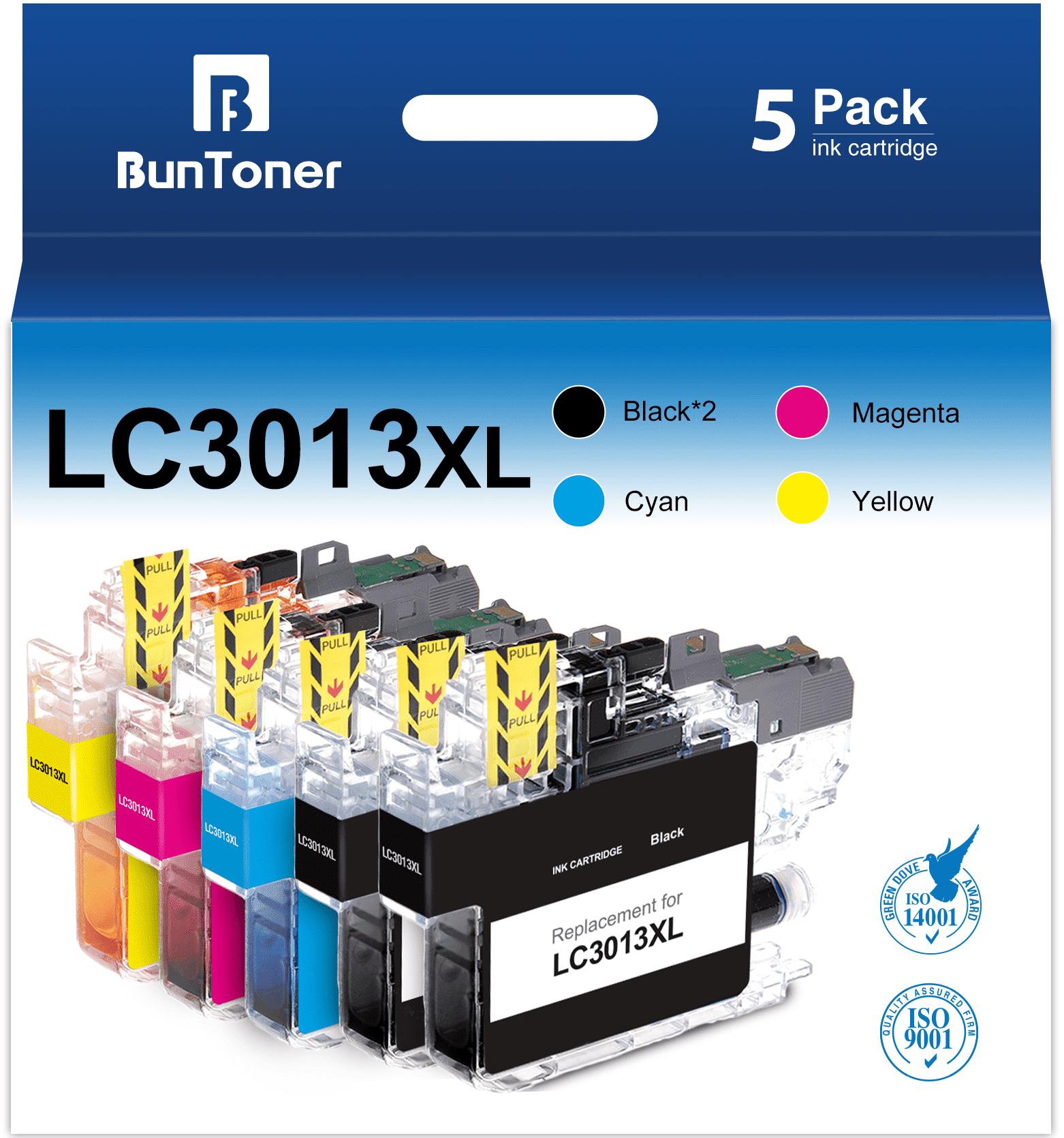 LC3013 Ink Cartridges Replacement for Brother LC3013 LC-3013 LC-3011 LC3011 for MFC-J491DW MFC-J497DW MFC-J895DW MFC-J690DW Printer (2 Black, 1 Cyan, 1 Magenta, 1 Yellow)