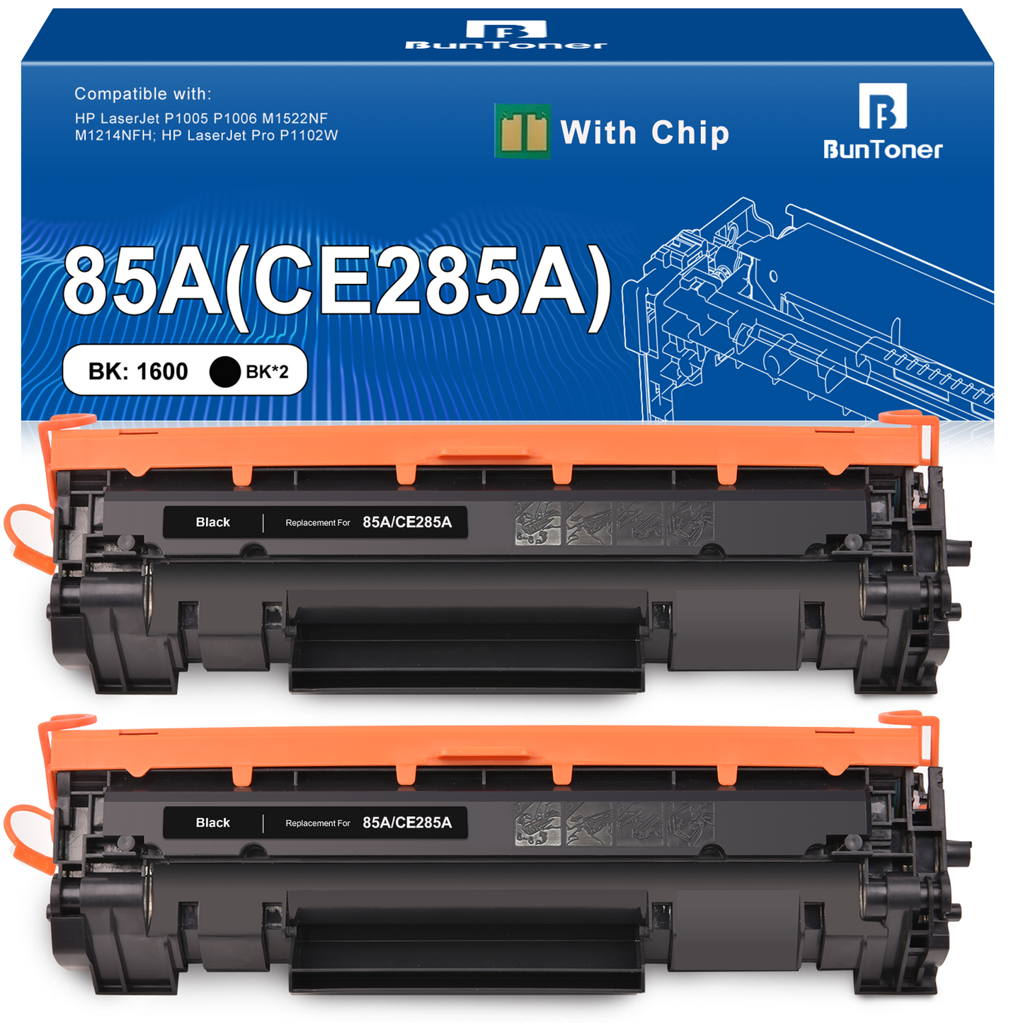 85A 285A Black Toner Cartridge Compatible for HP 85A CE285A Toner for use with HP Laserjet Pro P1102w M1212nf MFP P1102 P1005 M1132 M1210 M1212 Printer (Black, 2-Pack)