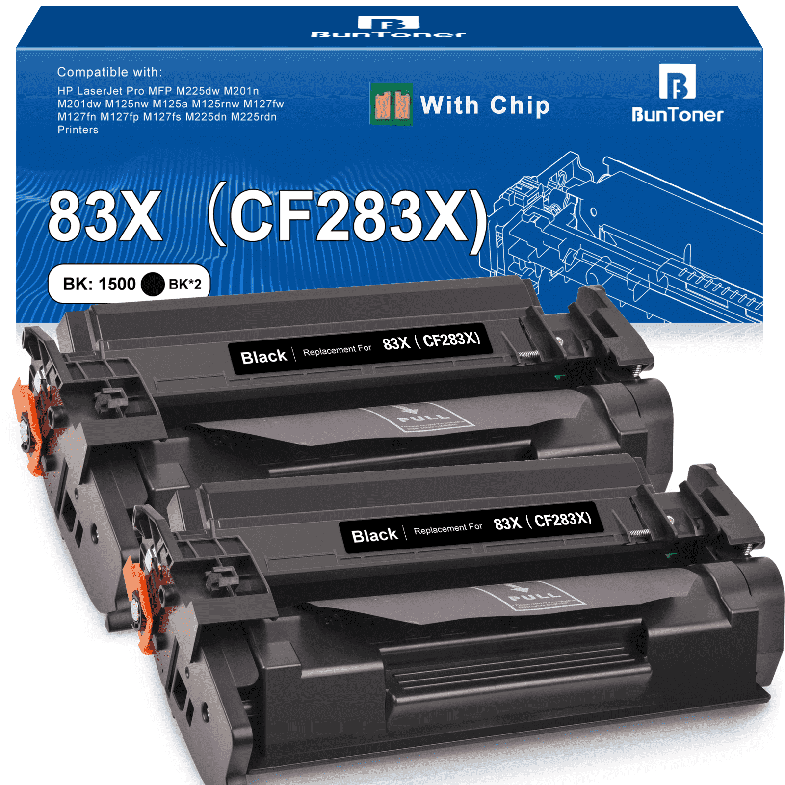 83A 83X Toner Cartridge Compatible for HP 83A CF283A 83X CF283X 283A for HP Laserjet Pro MFP M127fw M225dw M127fn M125nw M201dw M225dn M201n M125a Printer (2 Black)