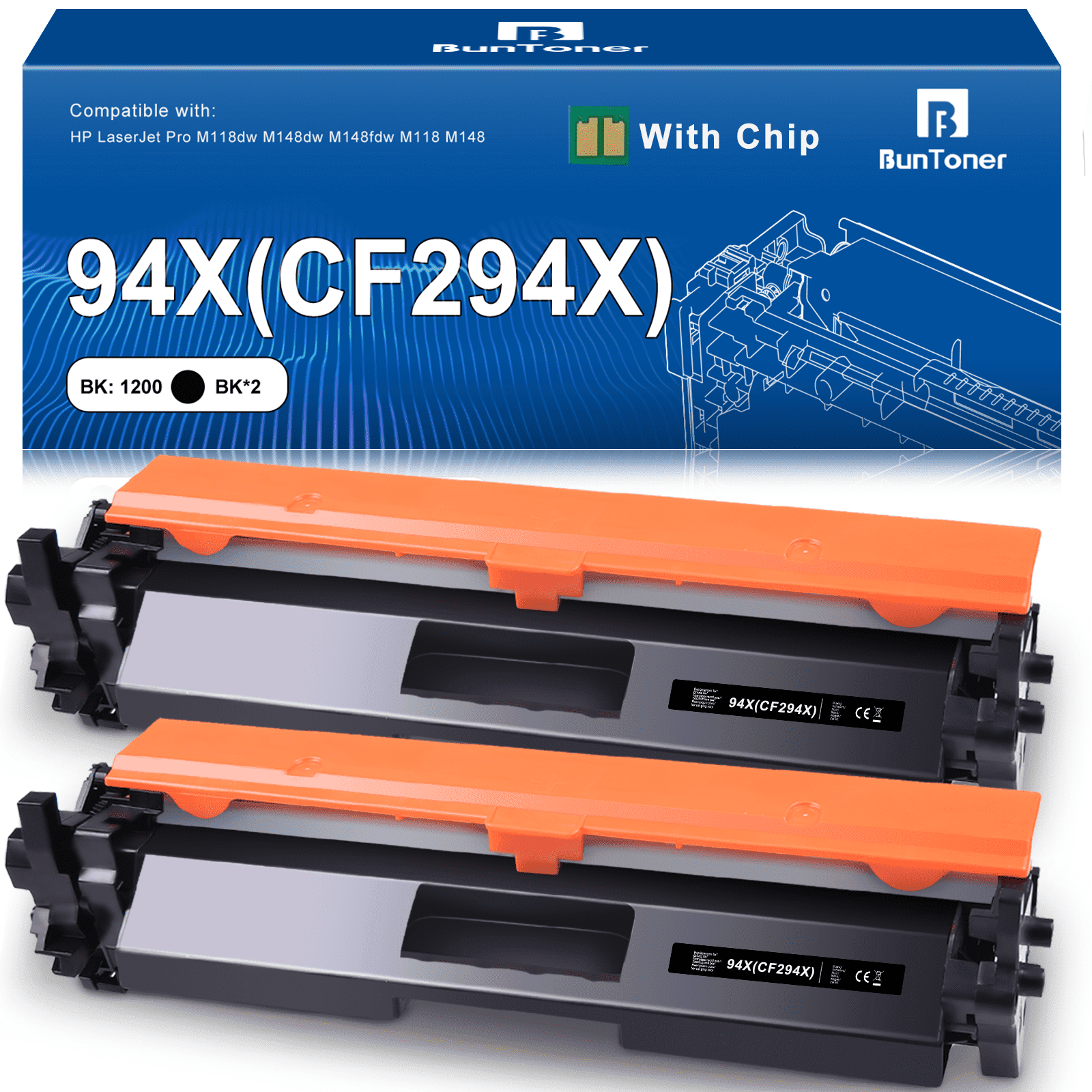 94X 94A Toner Cartridges Compatible for HP CF294X CF294A for LaserJet Pro MFP M118dw M148dw M148fdw M149fdw Printer, 2 Black