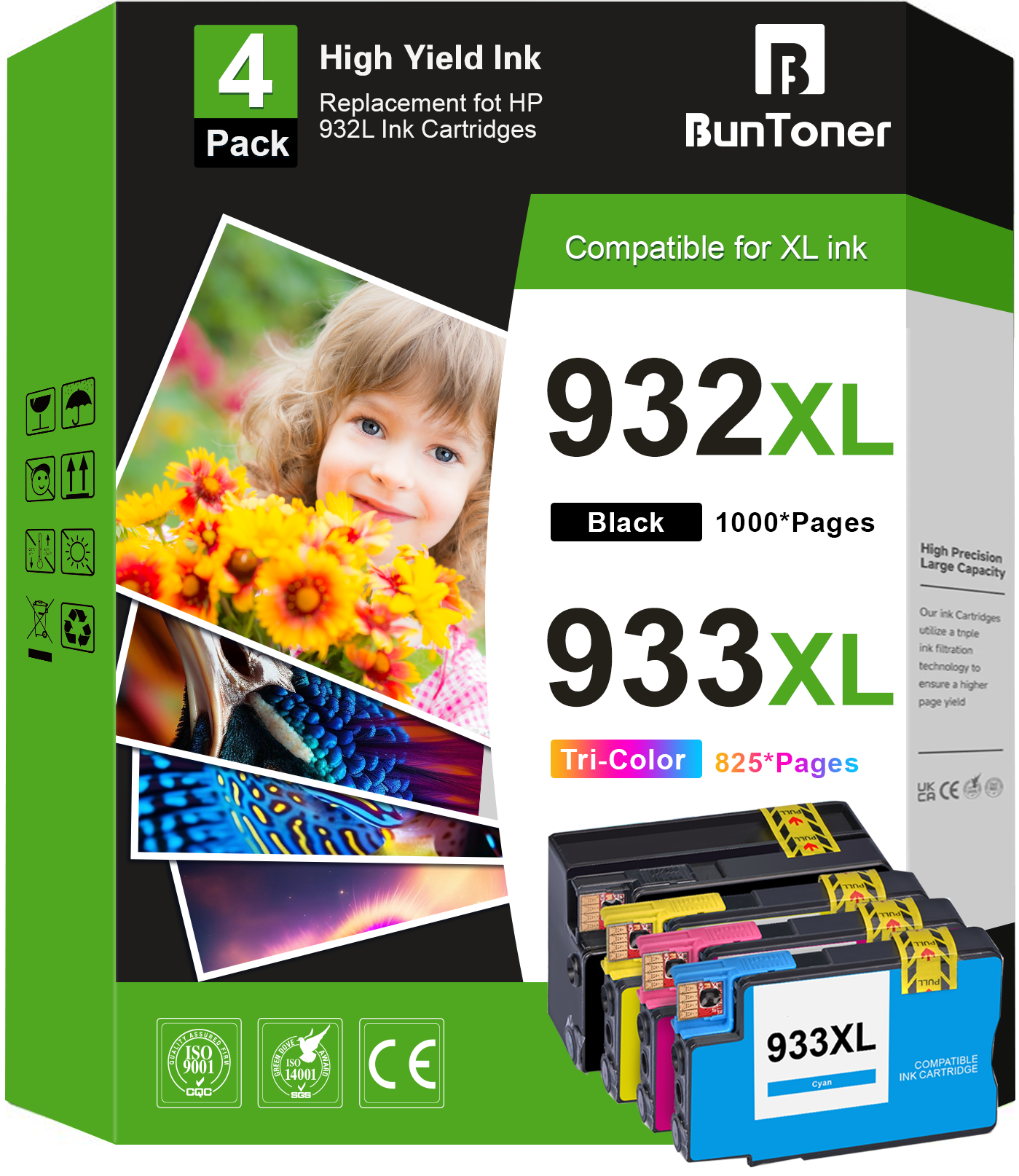 932XL 933XL Ink Cartridges Compatible for HP 932 and 933 XL Combo Pack for HP Officejet 6100 6600 6700 7110 7510 7610 7612 Printer (Black, Cyan, Magenta, Yellow)