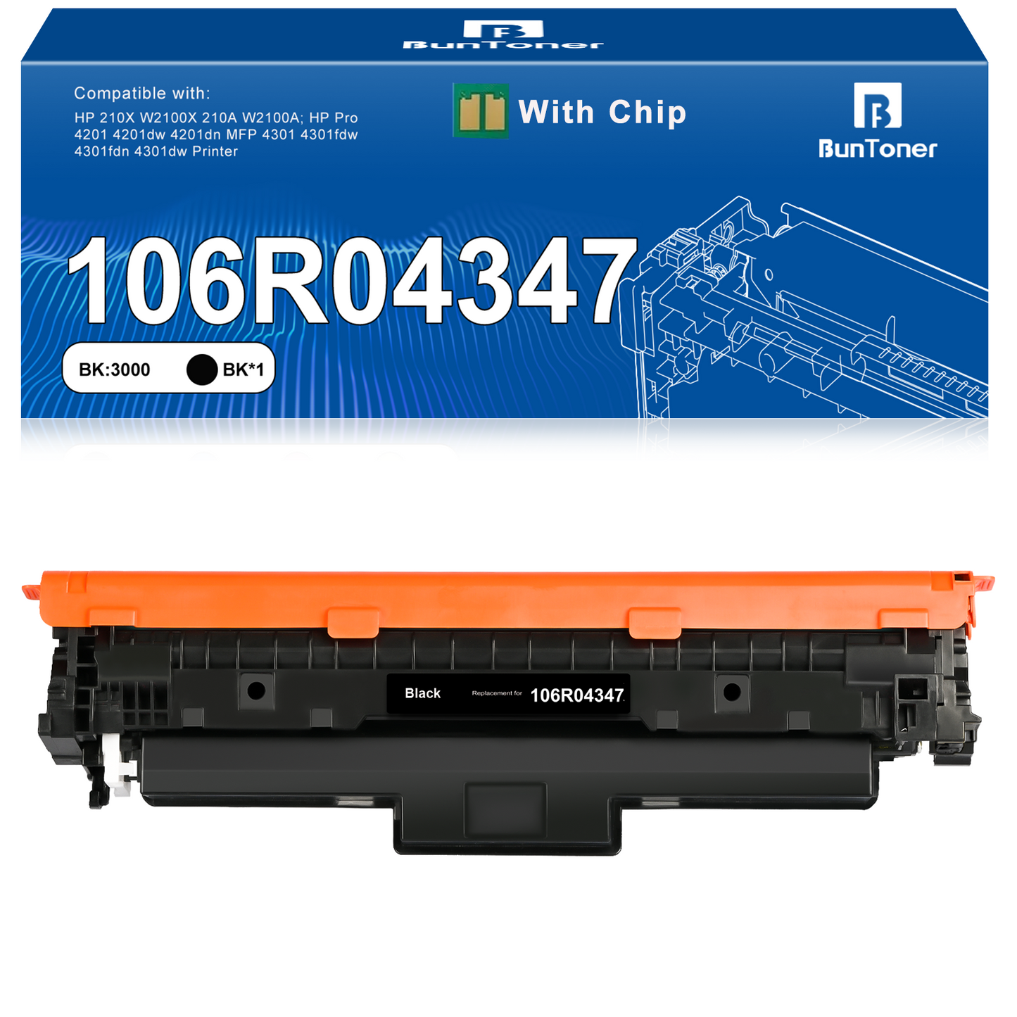 B210/ B205/ B215 Toner Cartridge Replacement for Xerox 106R04347 106R04346 High Yield 3,000 Pages use for Xerox B205NI B210DNI B215DNI Printer (Black, 1-Pack)