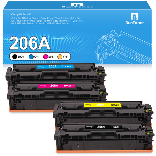206A 206X Toner Cartridges with Chip for HP 206A W2110A W2111A W2113A W2112A for Color Laserjet Pro MFP M283fdw M283cdw M255dw M255nw M283fdn M282nw, 4-Pack