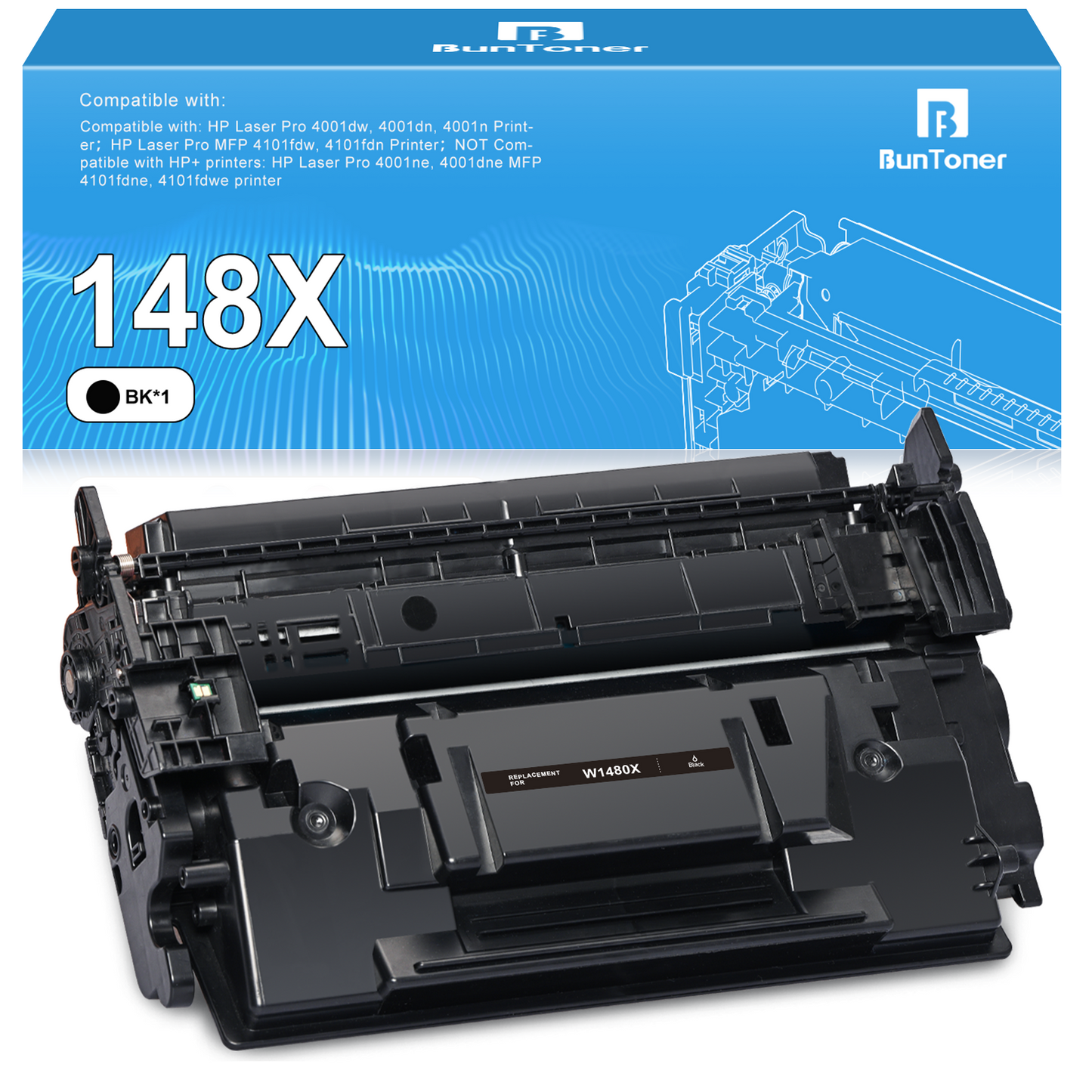 148X Toner Cartridge with Chip Compatible for HP 148X 148A W1480X W1480A Toner for Pro 4001dw 4001dn MFP 4101fdw 4101fdn Printer (1 Black)