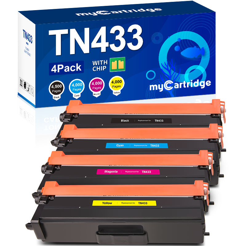 Compatible Brother TN433 Toner Cartridge （4Pack：Black, Cyan, Magenta, Yellow)