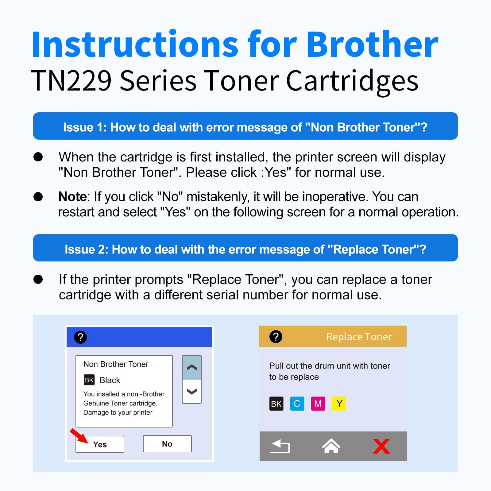 Instructions for BrotherTN229 Series Toner Cartridges