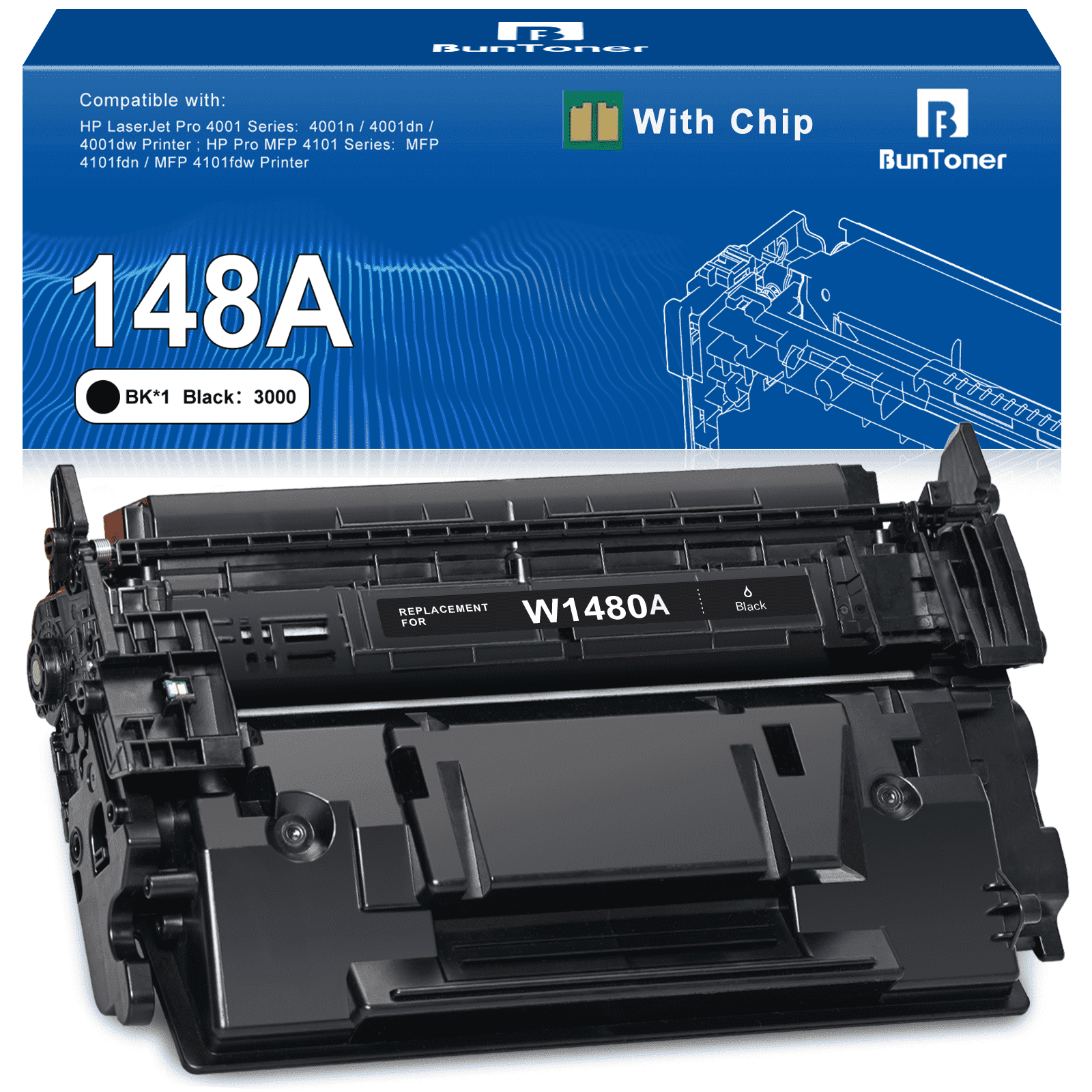 148A Toner Cartridge Compatible for HP 148A 148X W1480A W1480X Toner Cartridge for HP Pro 4001dw 4001dn 4001n MFP 4101fdw 4101fdn Printer (1 Black)