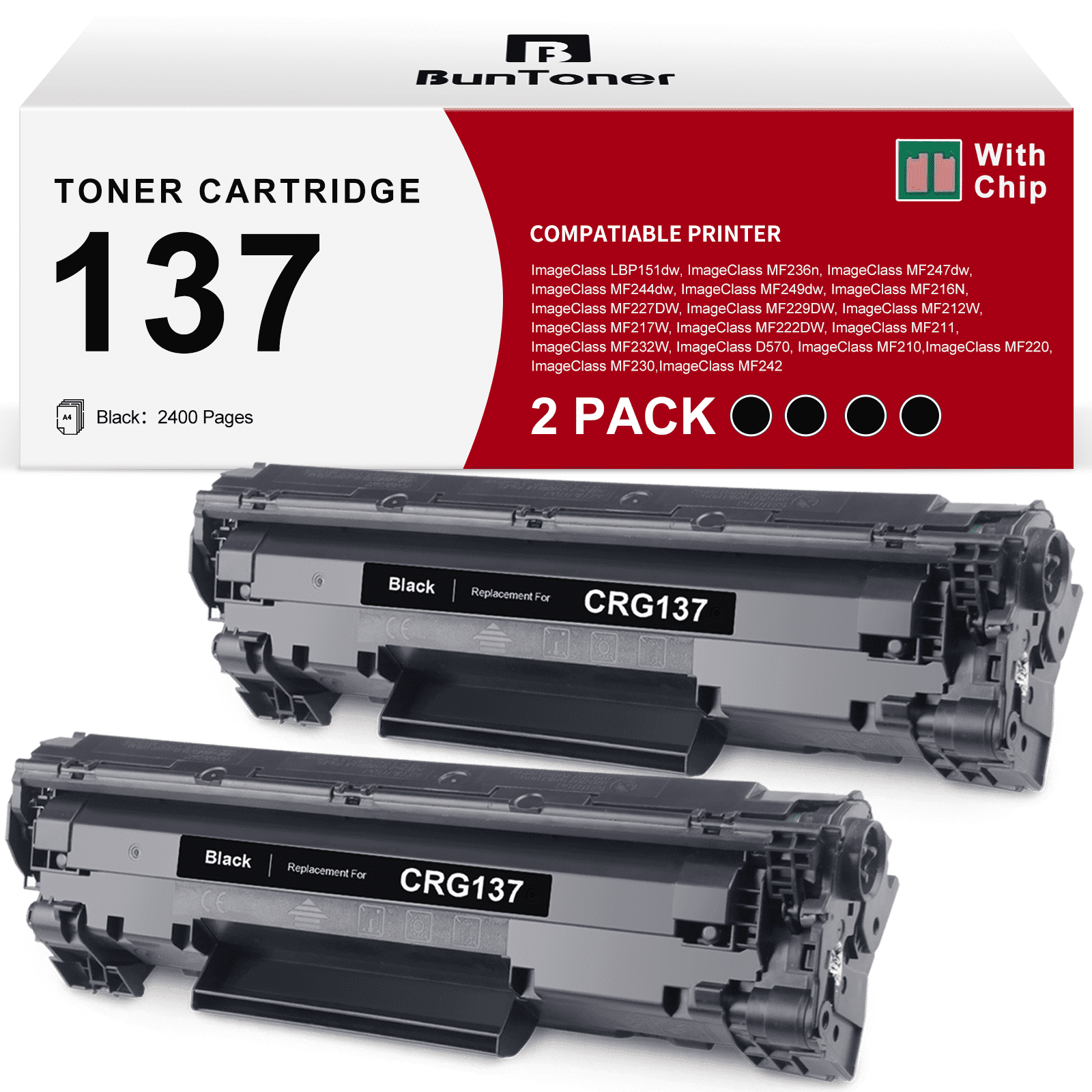 137 Toner Cartridges for Canon 137 CRG137 for Canon imageCLASS MF230 MF242dw MF244dw MF232dw MF236n MF247dw Printer, 2 Black