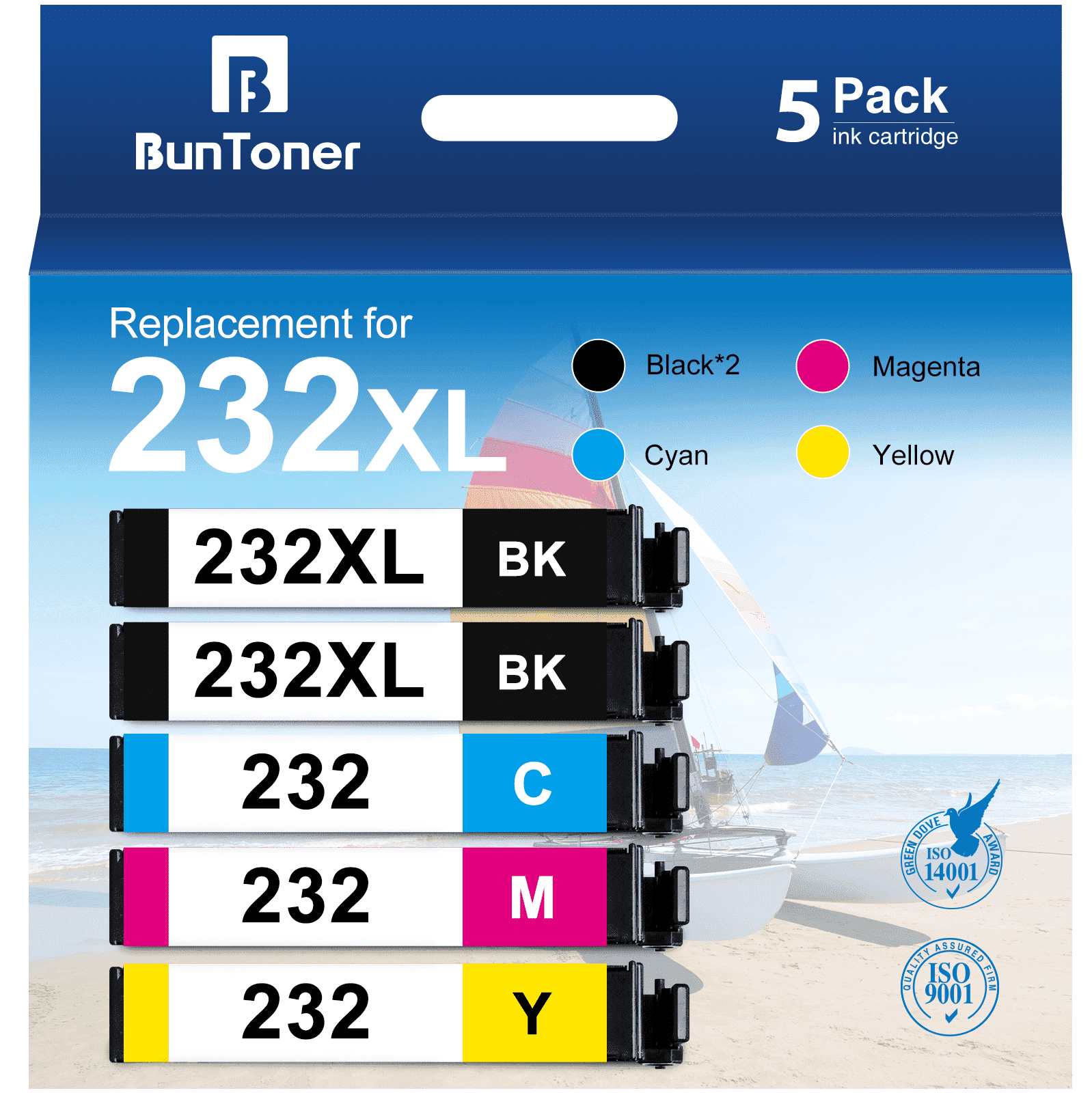 232XL Ink Cartridge Compatible for Epson 232 Ink Cartridges Combo Pack for Epson Ink 232 for Epson WF-2950 XP-4200 XP-4205 Printer (5 Pack, 2 Black Cyan Magenta Yellow)