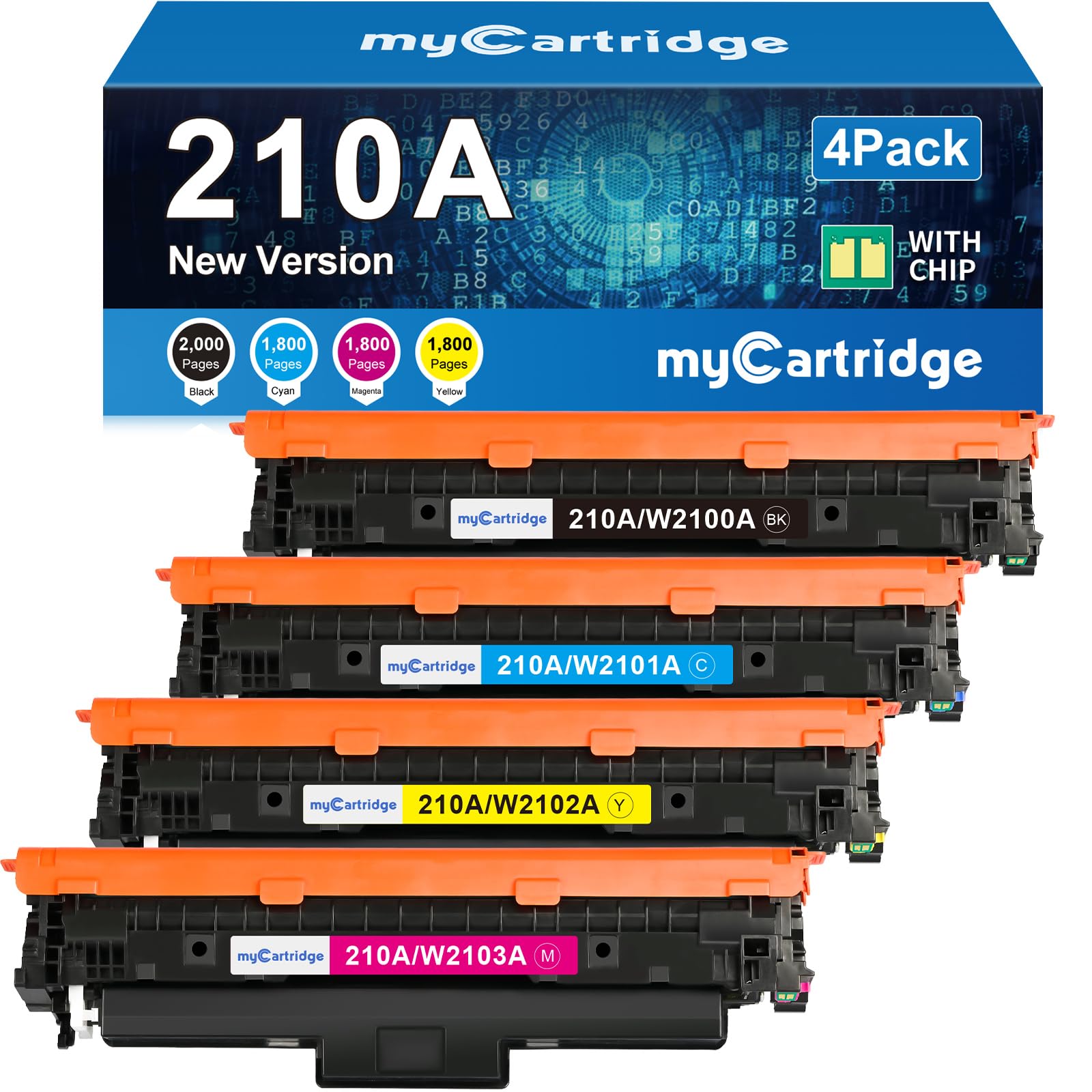 HP 210A Compatible Toner Cartridge With Chip（4 Pack：Black, Cyan, Magenta, Yellow)