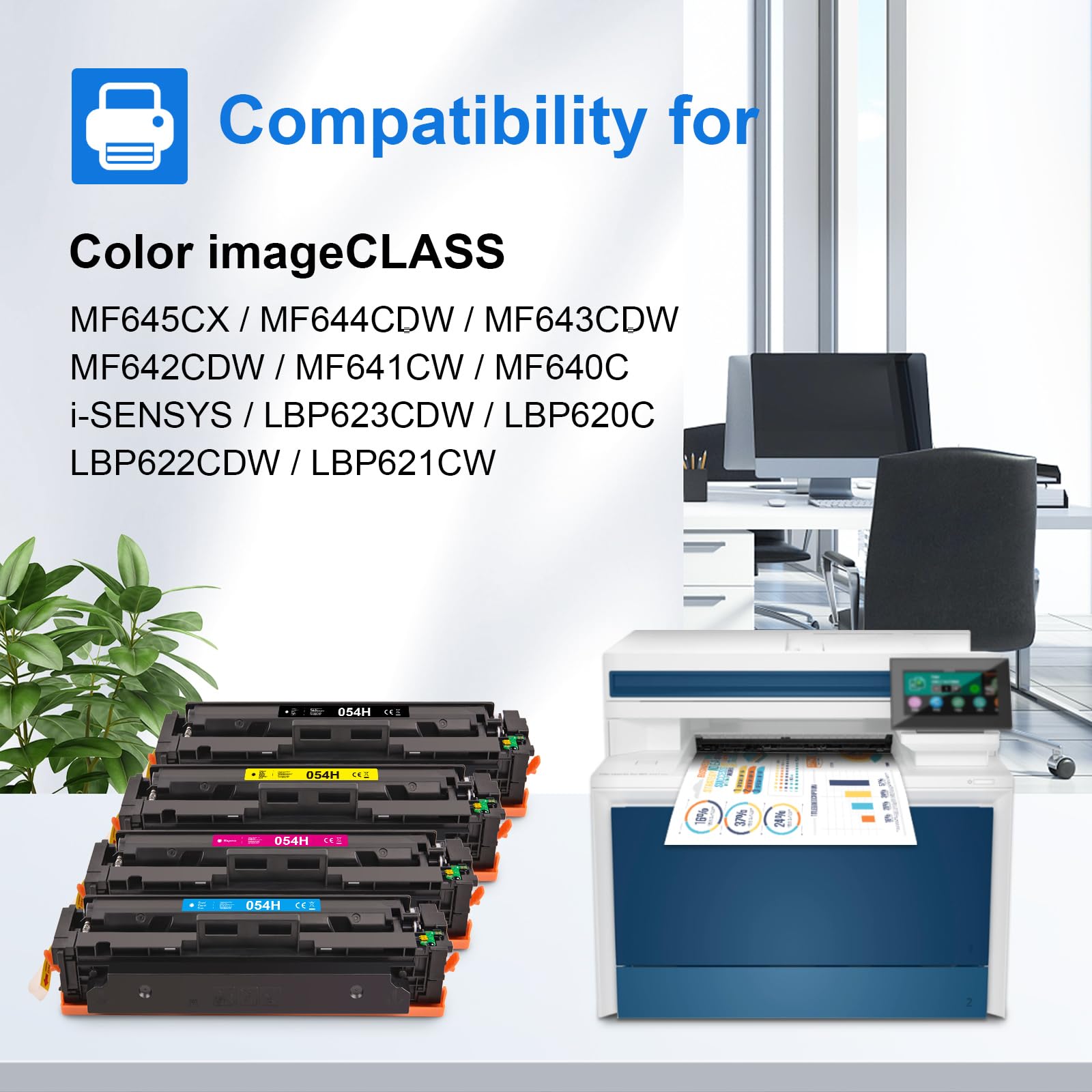 Canon 054 CRG054 Compatible Toner Cartridge（4Pack：Black,Cyan, Magenta,Yellow）