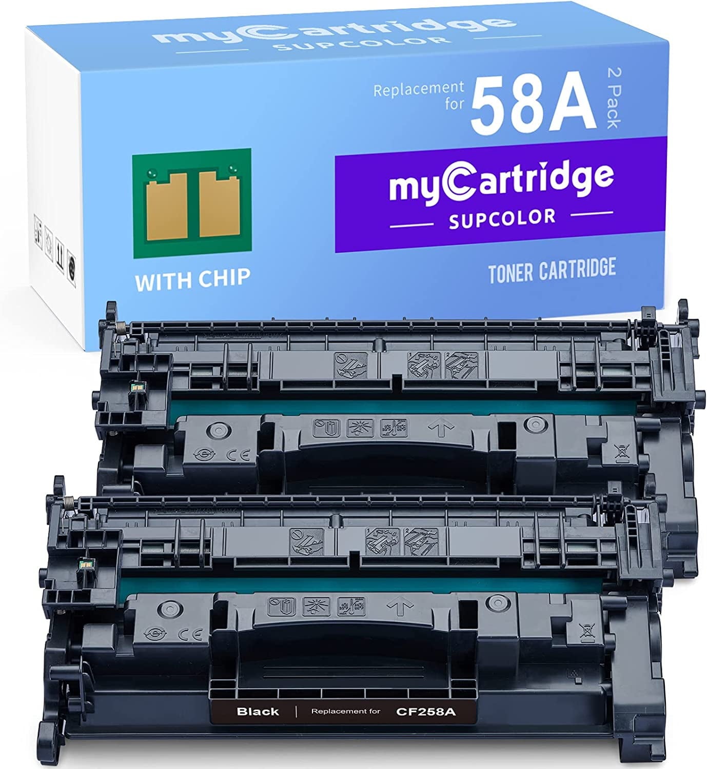 58A CF258A Toner Cartridges (With Chip) for HP 258A 58X CF258X for Laserjet Pro M404dn M404n M404dw M404 M304 MFP M428fdw M428fdn M428dw Printer (Black, 2-Pack)